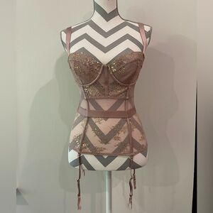 Victoria’s Secret Glitter Embroidered Corset w/Garter Snaps